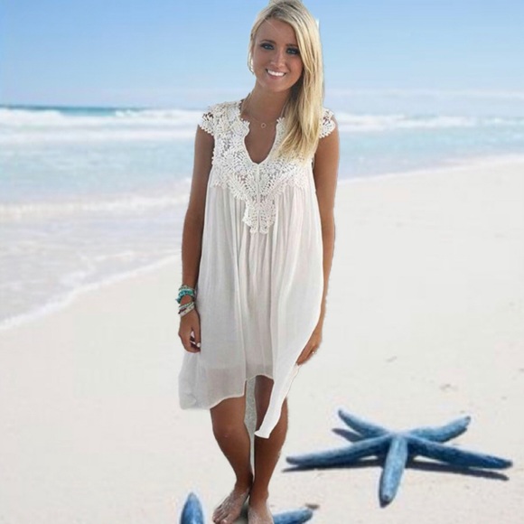 Boho Style Lace Dress Summer Loose Beach Coverup - Picture 6 of 6
